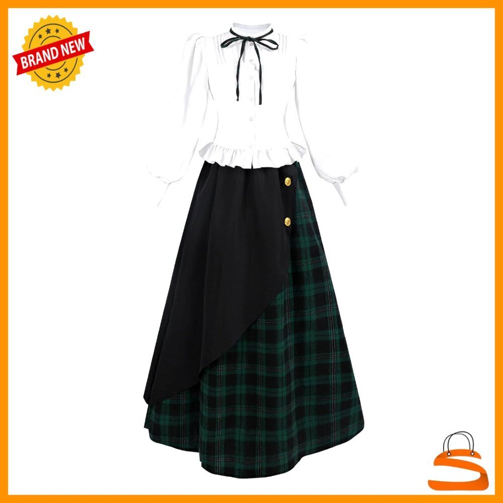 Victorian Edwardian Renaissance Dress Vintage Tartan Skirt Elegant Costume